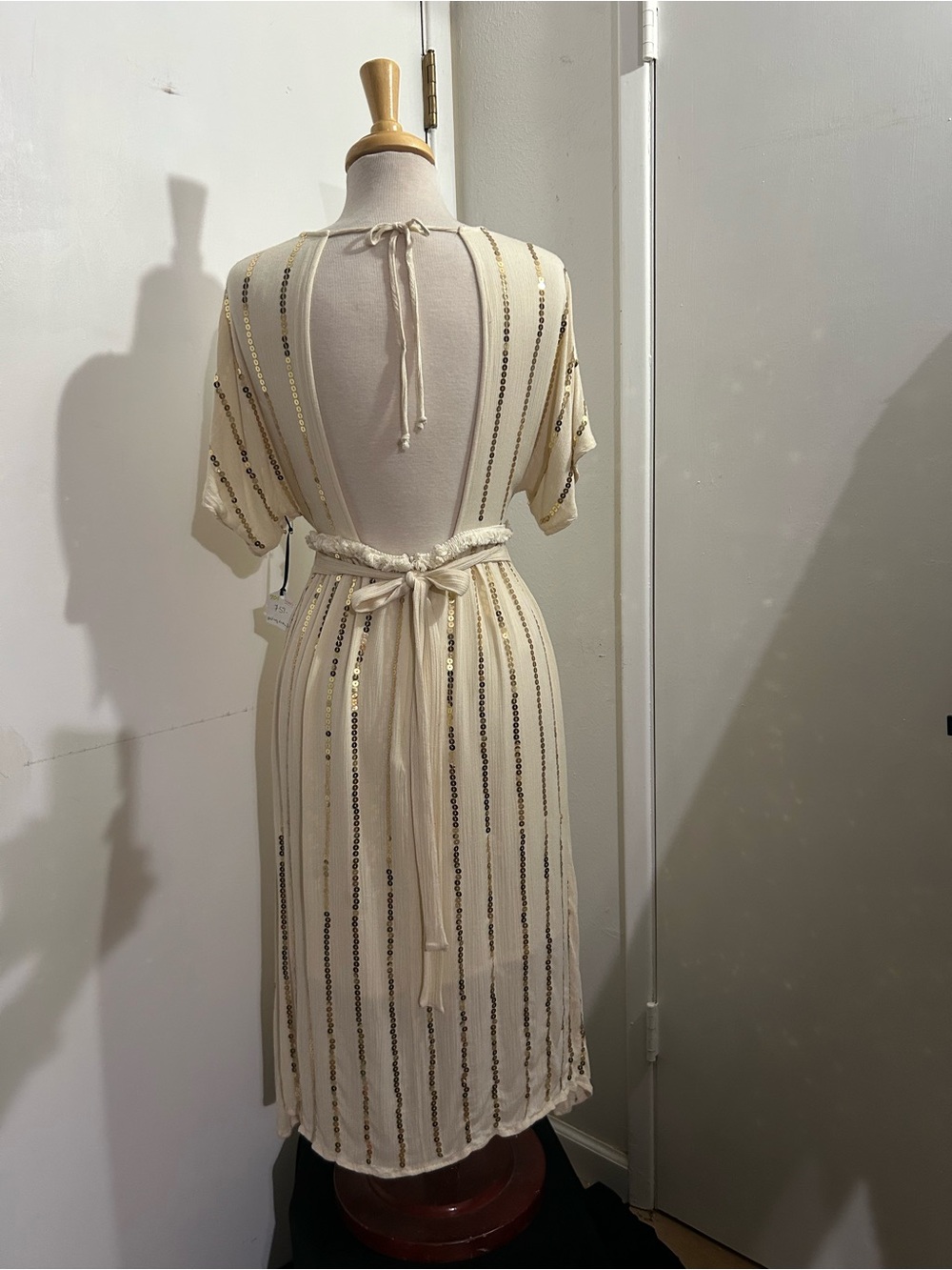 By Together Cream Sequin-Stripe Backless Midi Dress